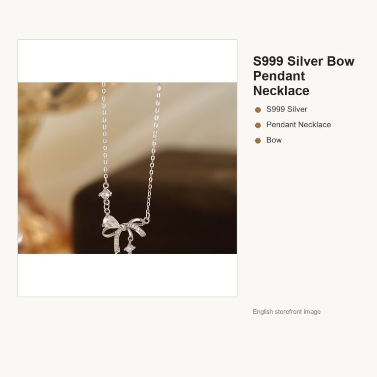 S999 Silver Bow Pendant Necklace for Women gallery image 1