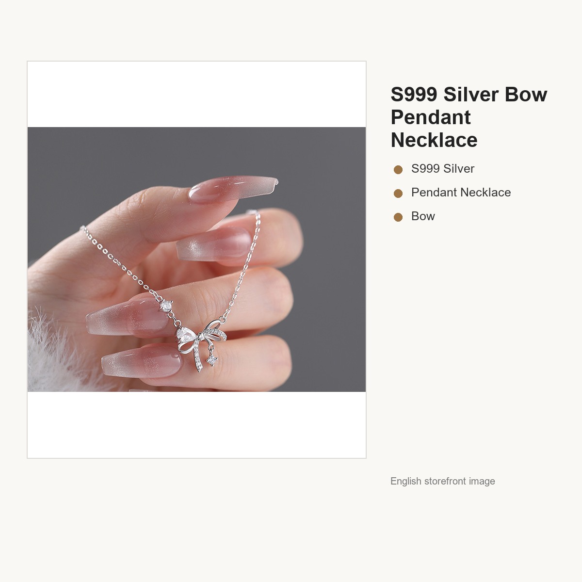 S999 Silver Bow Pendant Necklace for Women gallery image 2