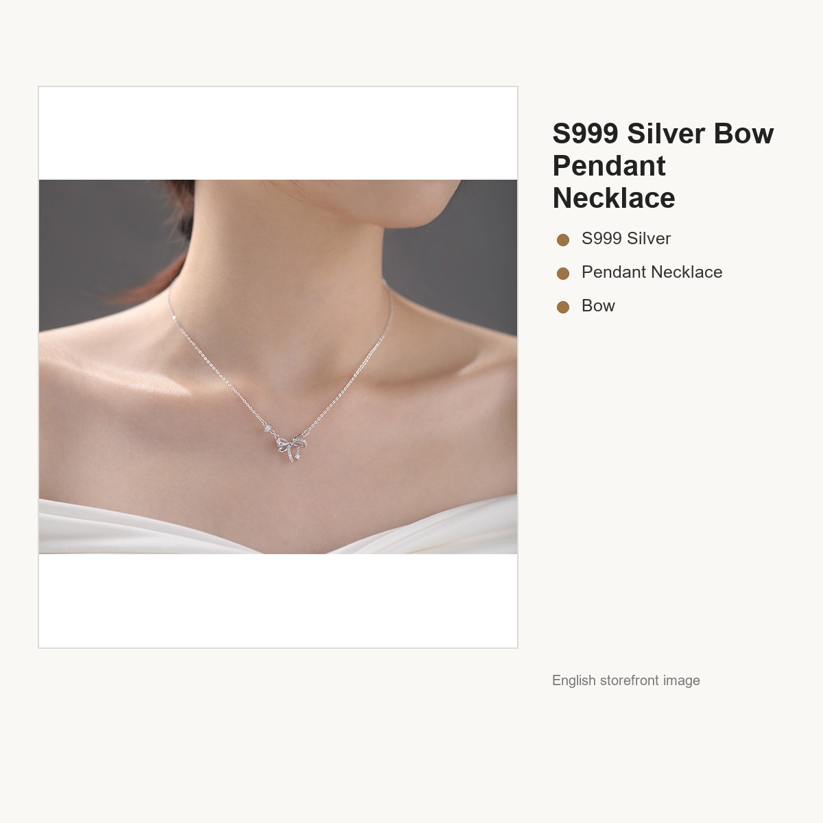 S999 Silver Bow Pendant Necklace for Women gallery image 4