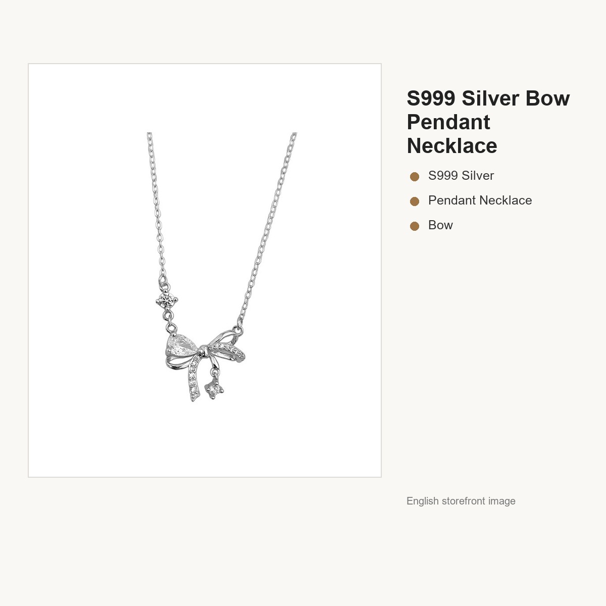 S999 Silver Bow Pendant Necklace for Women gallery image 5