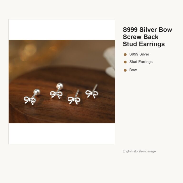 S999 Silver Bow Screw Back Stud Earrings for Women gallery image 1