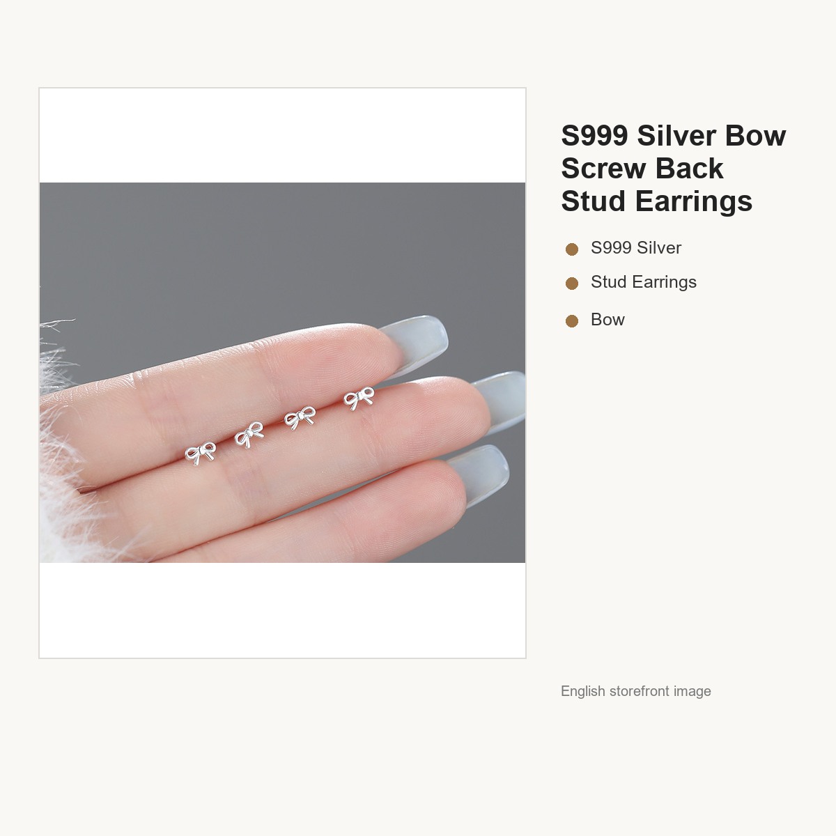 S999 Silver Bow Screw Back Stud Earrings for Women gallery image 2