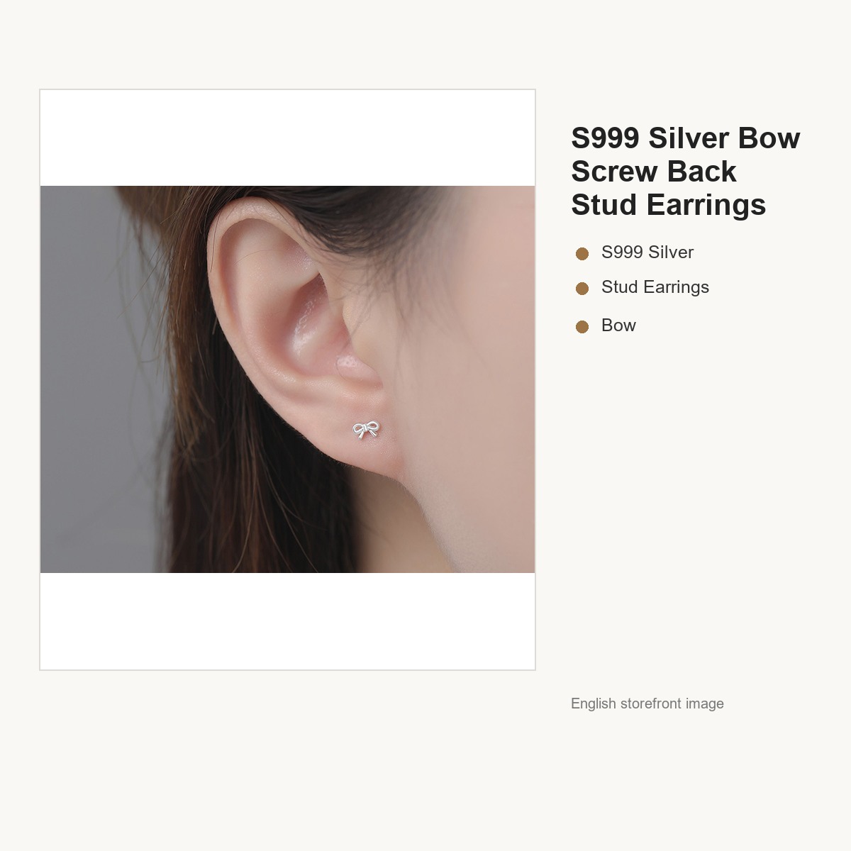 S999 Silver Bow Screw Back Stud Earrings for Women gallery image 3