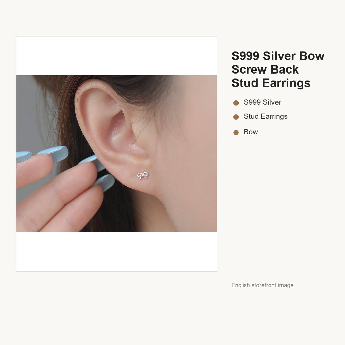 S999 Silver Bow Screw Back Stud Earrings for Women gallery image 4