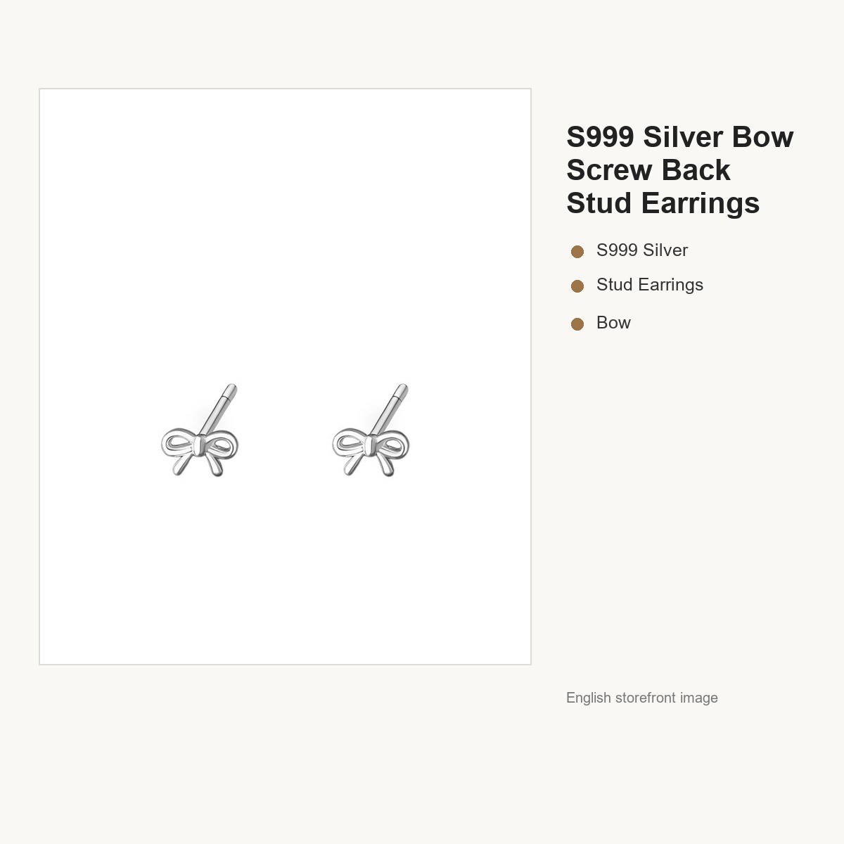 S999 Silver Bow Screw Back Stud Earrings for Women gallery image 5