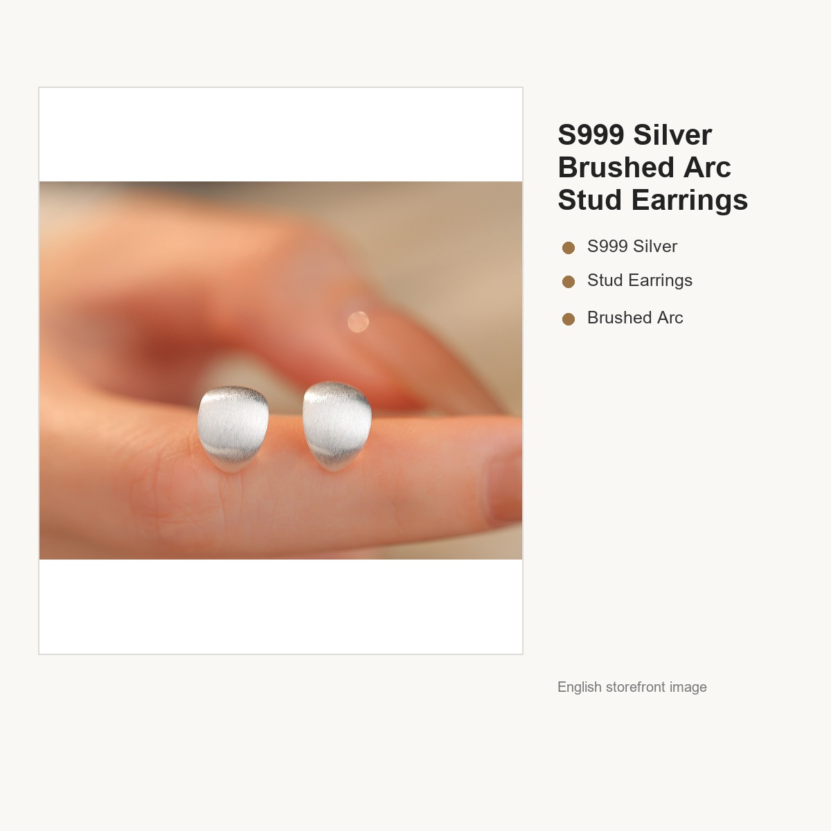 S999 Silver Brushed Arc Stud Earrings for Women gallery image 2