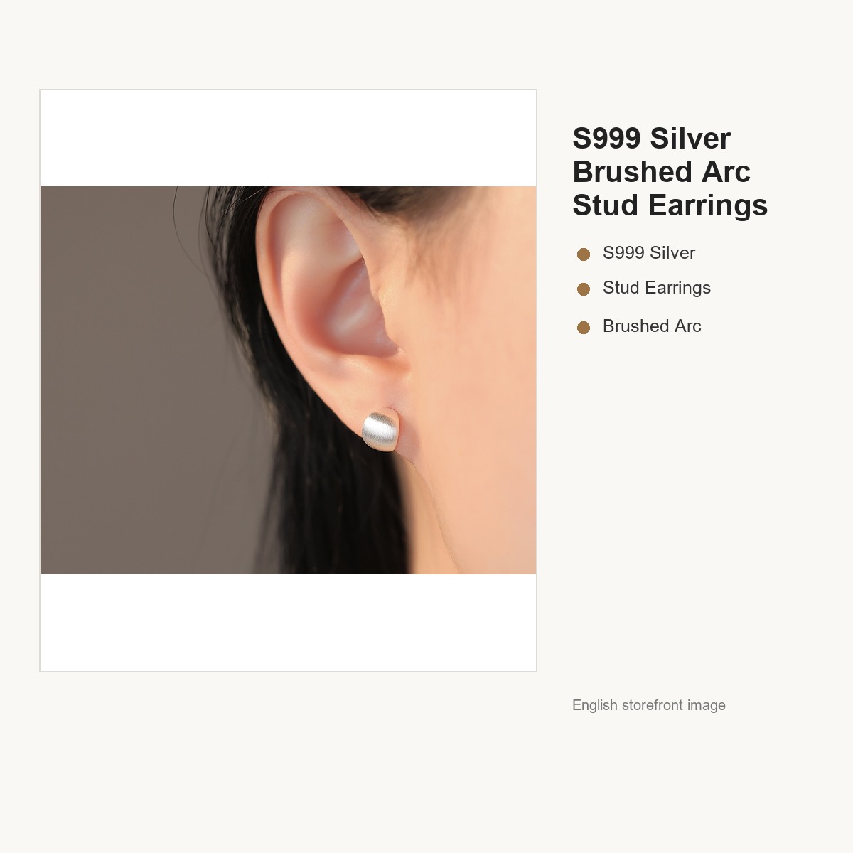 S999 Silver Brushed Arc Stud Earrings for Women gallery image 3