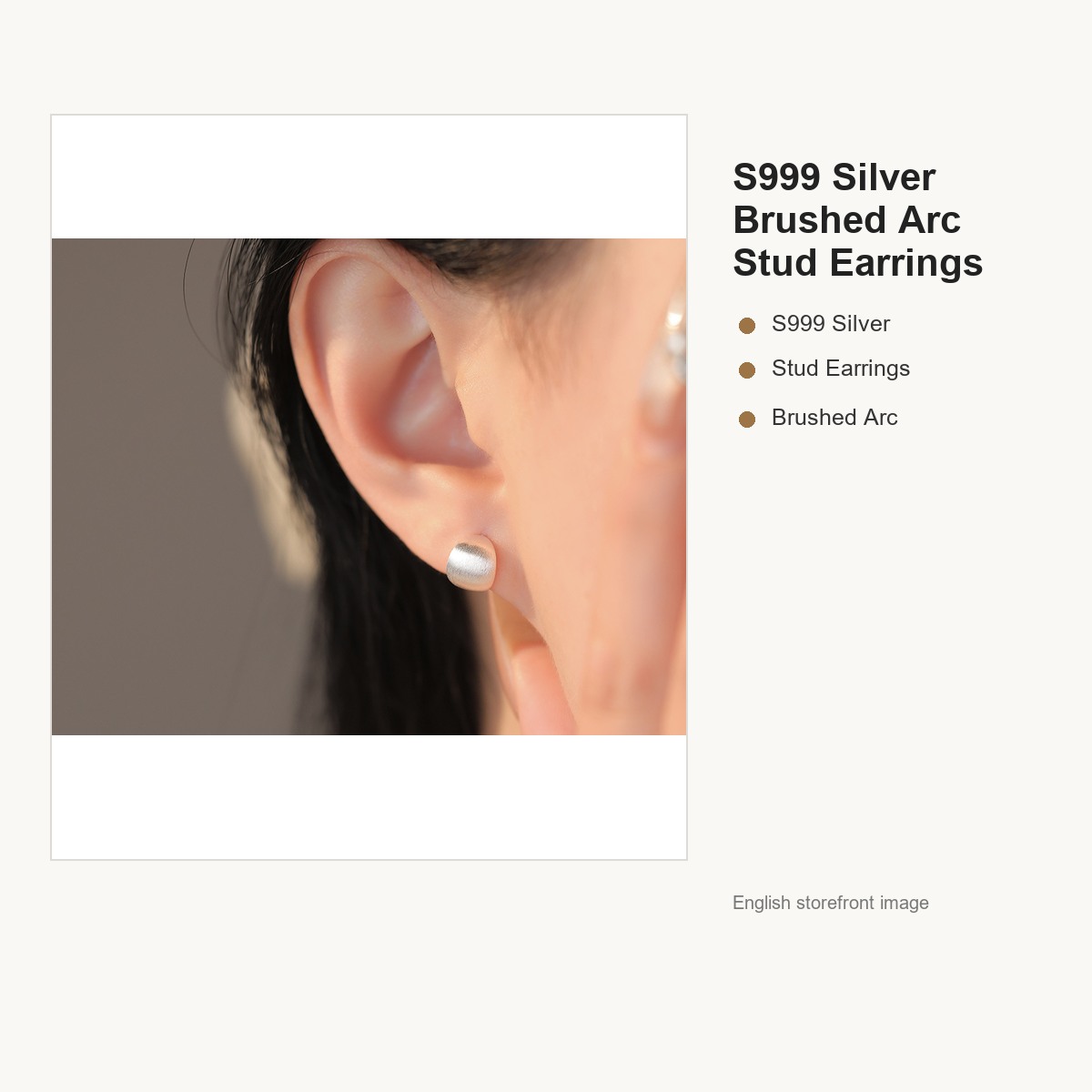 S999 Silver Brushed Arc Stud Earrings for Women gallery image 4