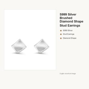 S999 Silver Brushed Diamond Shape Stud Earrings for Women gallery image 1
