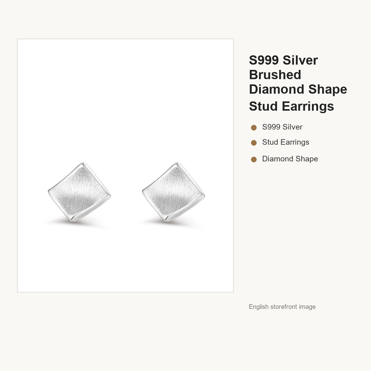 S999 Silver Brushed Diamond Shape Stud Earrings for Women gallery image 1