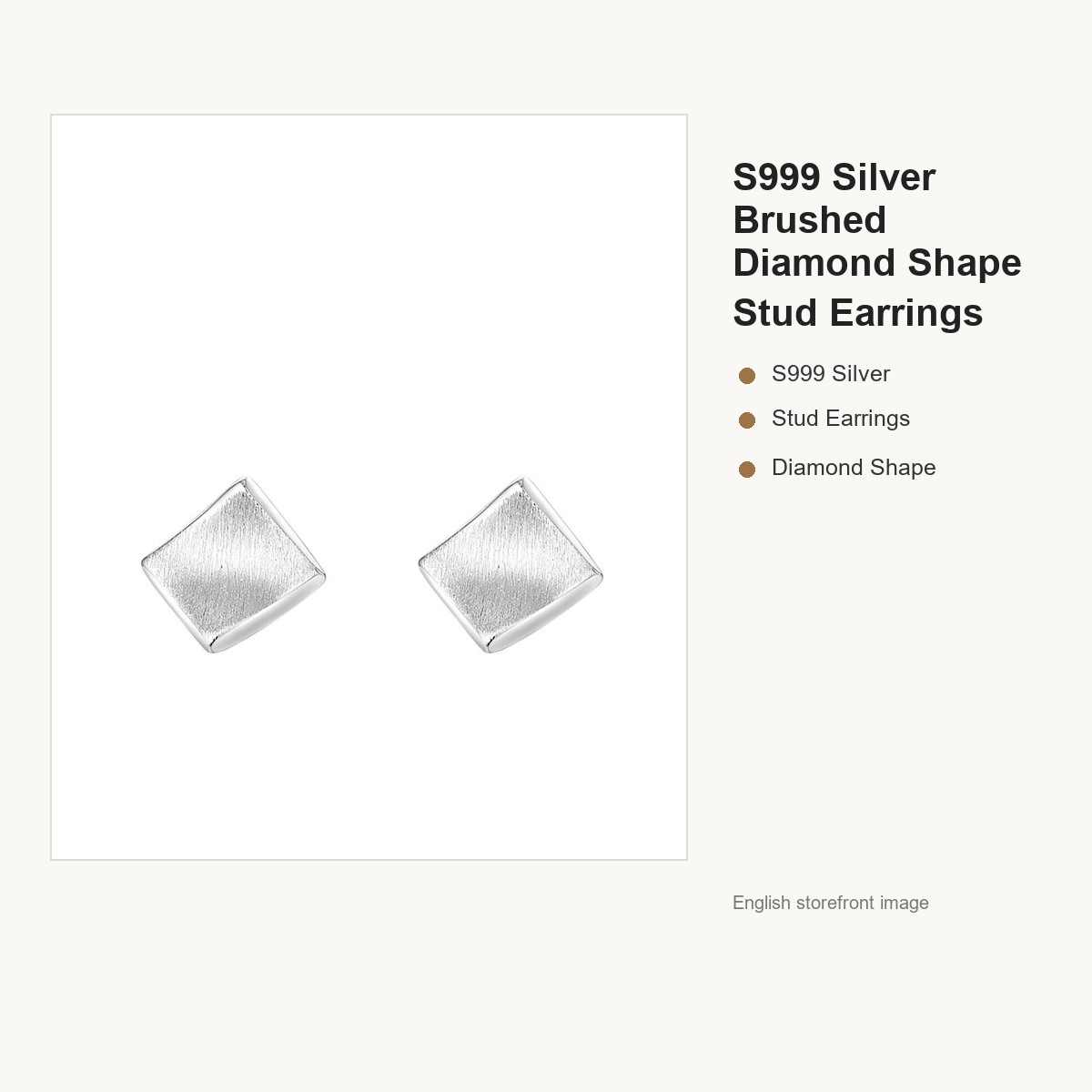 S999 Silver Brushed Diamond Shape Stud Earrings for Women gallery image 5