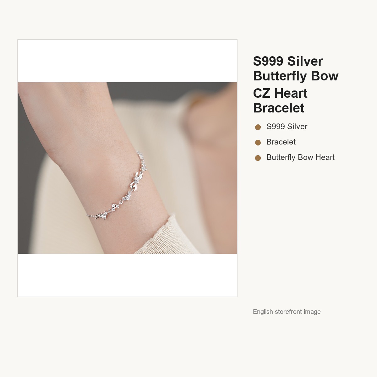 S999 Silver Butterfly Bow CZ Heart Bracelet for Women gallery image 4