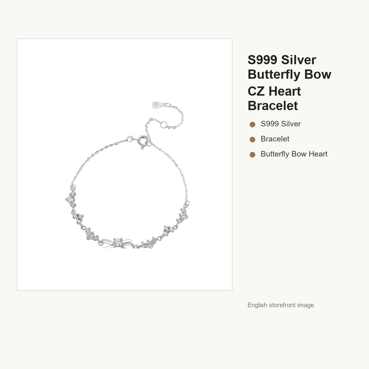 S999 Silver Butterfly Bow CZ Heart Bracelet for Women gallery image 5