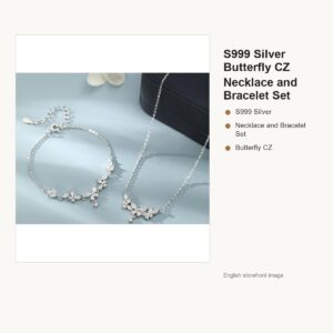 S999 Silver Butterfly CZ Necklace and Bracelet Set gallery image 1
