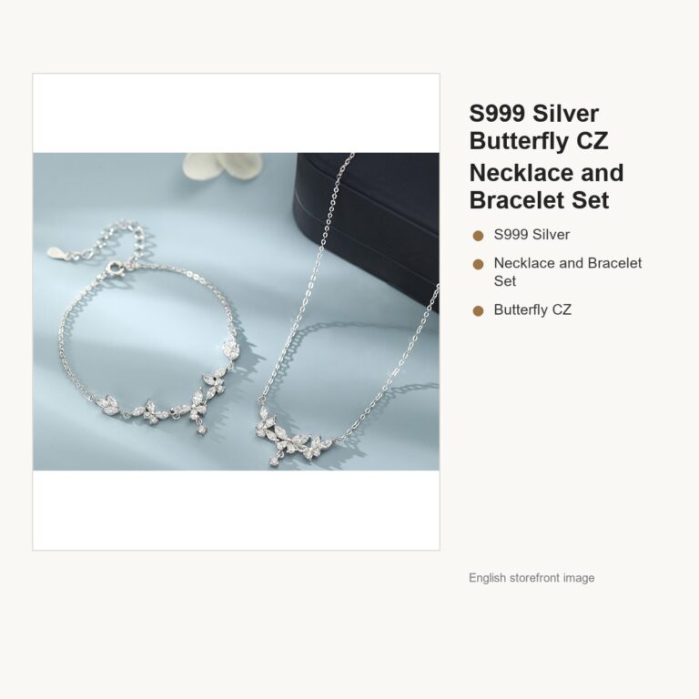 S999 Silver Butterfly CZ Necklace and Bracelet Set gallery image 1