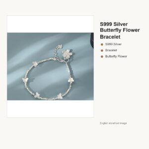 S999 Silver Butterfly Flower Bracelet for Women gallery image 1