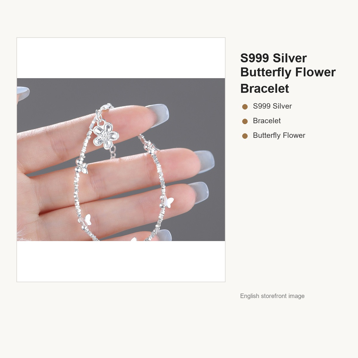 S999 Silver Butterfly Flower Bracelet for Women gallery image 2