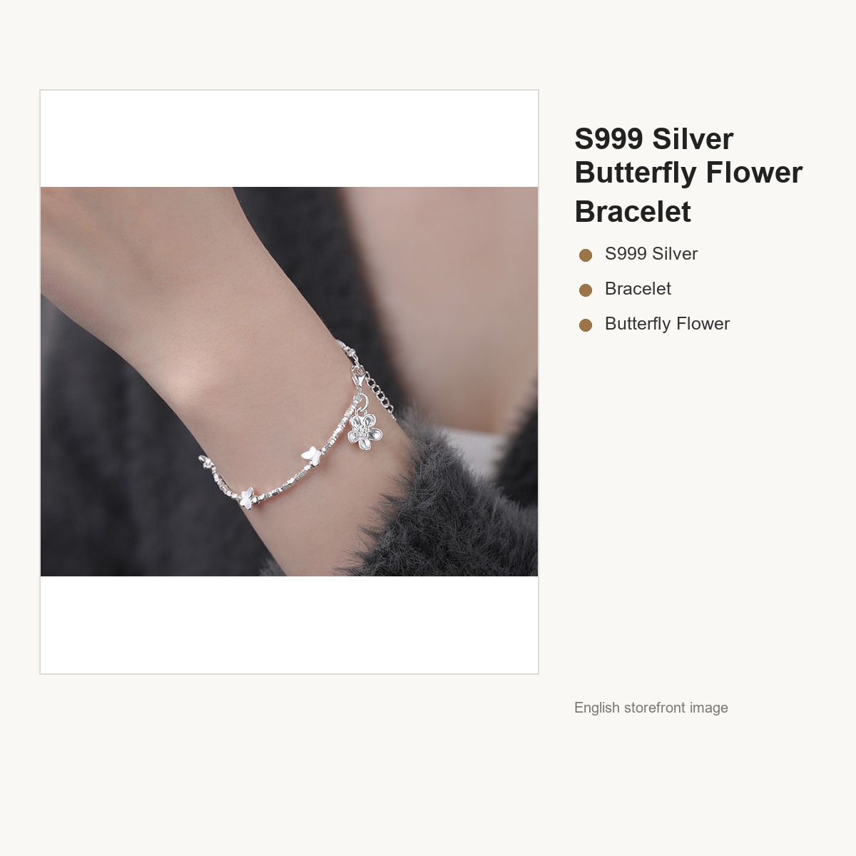 S999 Silver Butterfly Flower Bracelet for Women gallery image 3