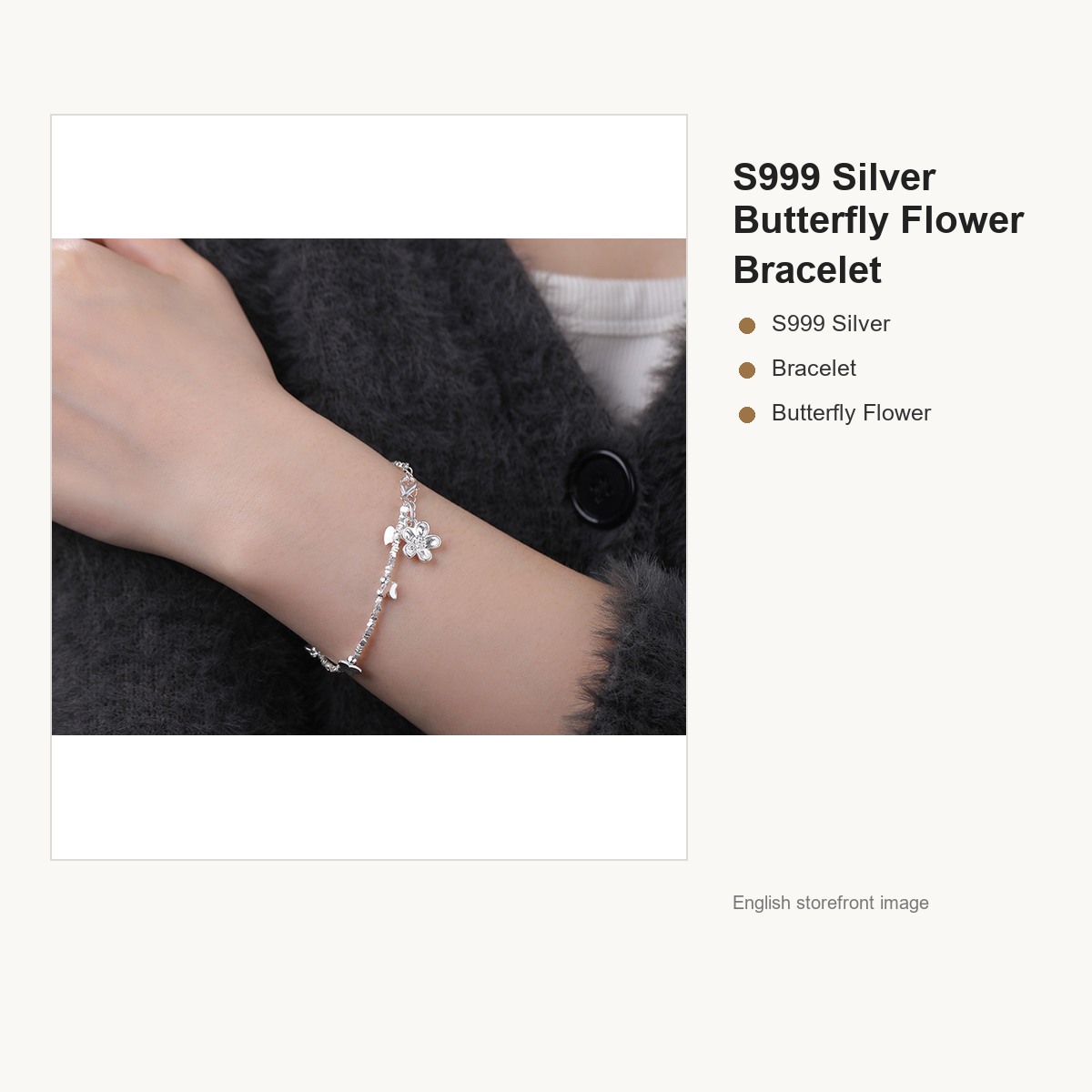 S999 Silver Butterfly Flower Bracelet for Women gallery image 4