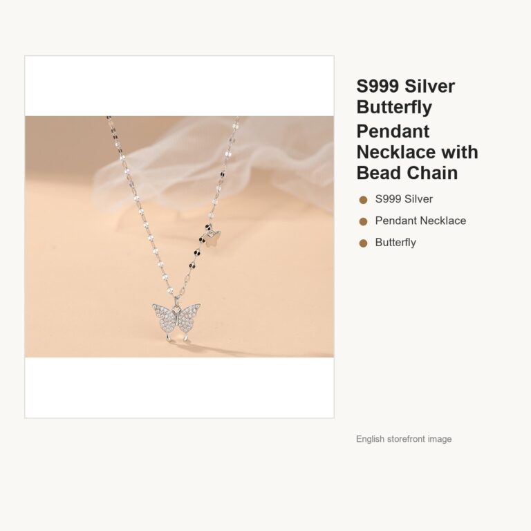 S999 Silver Butterfly Pendant Necklace with Bead Chain gallery image 1