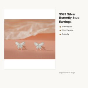 S999 Silver Butterfly Stud Earrings for Women gallery image 1