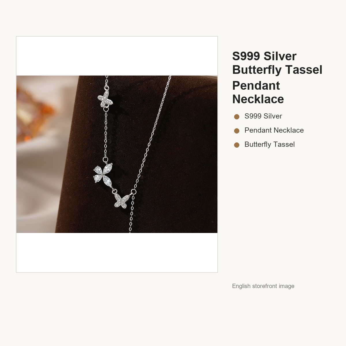 S999 Silver Butterfly Tassel Pendant Necklace for Women gallery image 1