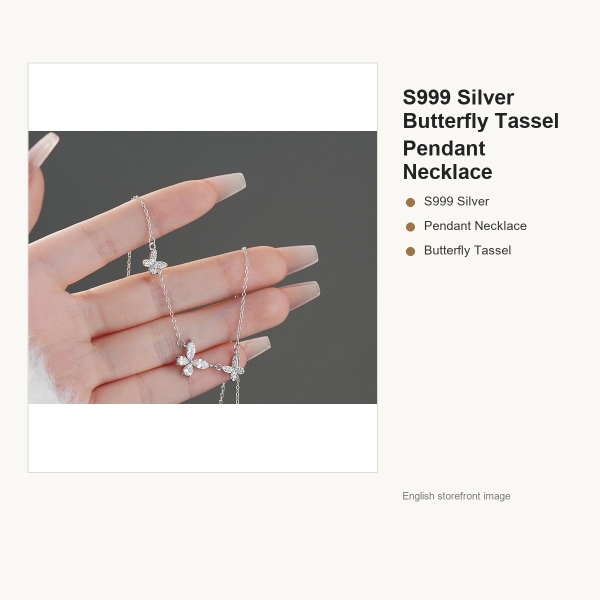 S999 Silver Butterfly Tassel Pendant Necklace for Women gallery image 2