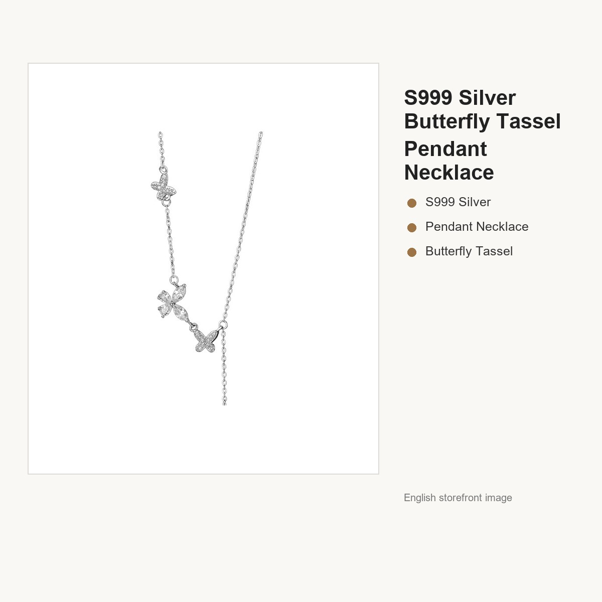 S999 Silver Butterfly Tassel Pendant Necklace for Women gallery image 5
