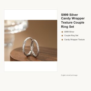 S999 Silver Candy Wrapper Texture Couple Ring Set gallery image 1