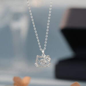 S999 Silver Cat CZ Pendant Necklace for Women main product image 1