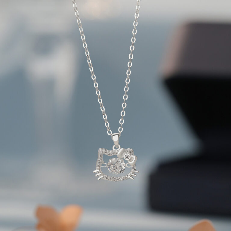 S999 Silver Cat CZ Pendant Necklace for Women main product image 1