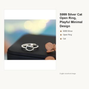 S999 Silver Cat Open Ring for Women, Playful Minimal Design gallery image 1