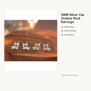 S999 Silver Cat Outline Stud Earrings for Women gallery image 1