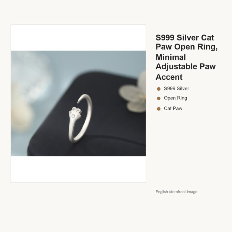 S999 Silver Cat Paw Open Ring for Women, Minimal Adjustable Paw Accent gallery image 1