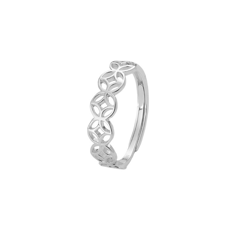 S999 Silver Coin Modern Chinese Vintage Adjustable Open Ring for Women main image 5