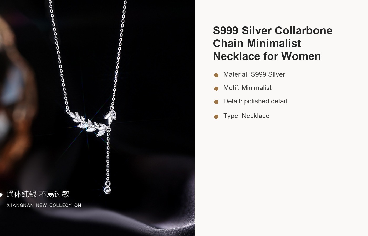 S999 Silver Collarbone Chain Minimalist Necklace for Women detail image