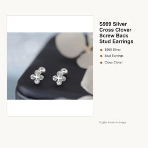 S999 Silver Cross Clover Screw Back Stud Earrings gallery image 1