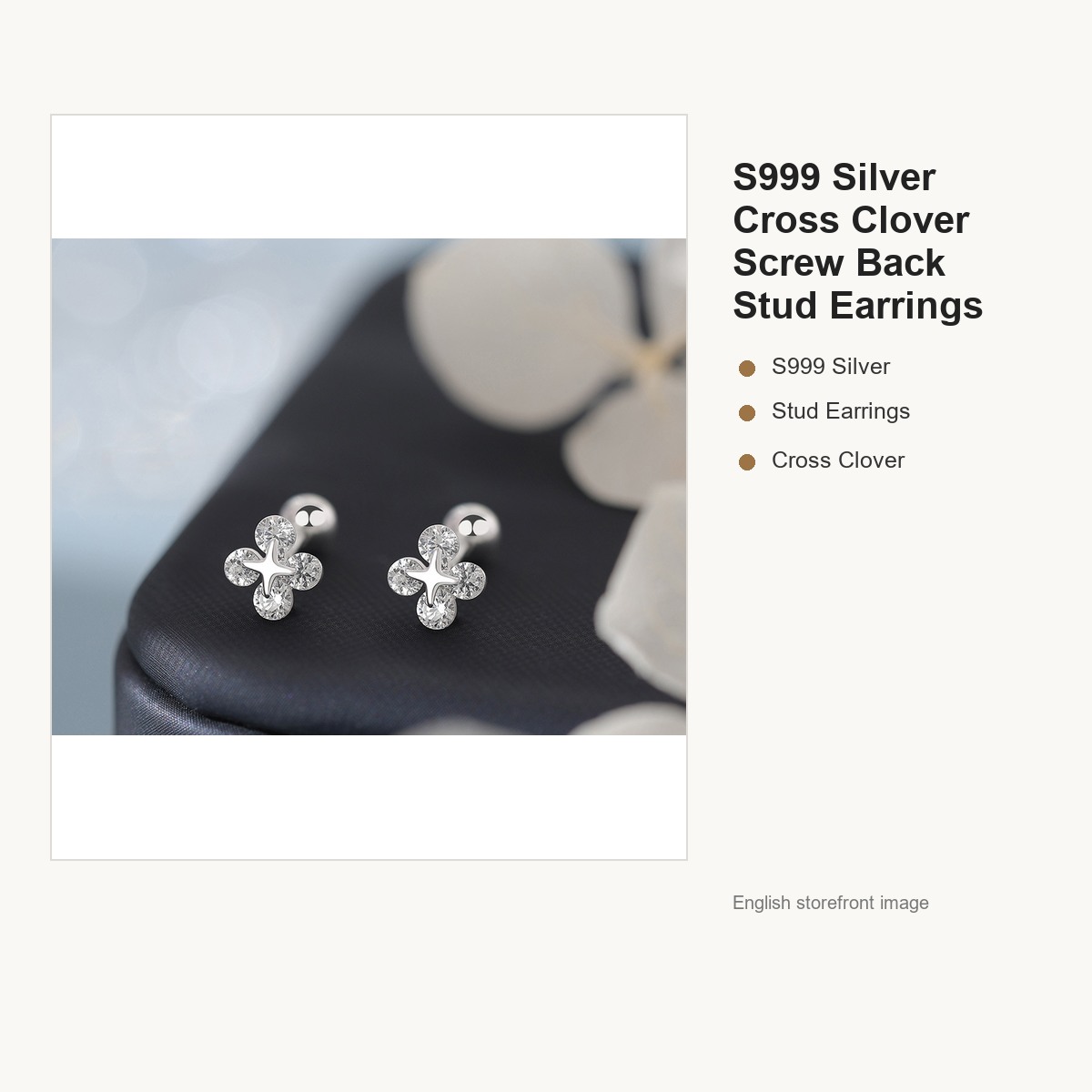 S999 Silver Cross Clover Screw Back Stud Earrings gallery image 1