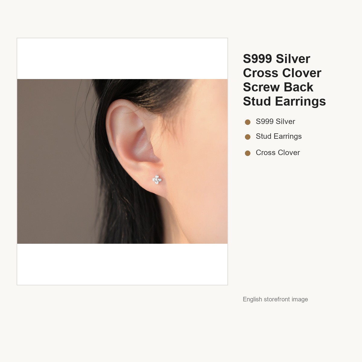 S999 Silver Cross Clover Screw Back Stud Earrings gallery image 3