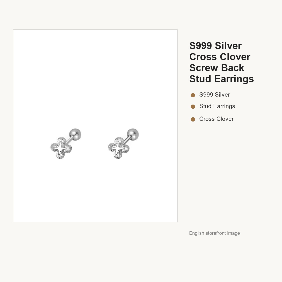 S999 Silver Cross Clover Screw Back Stud Earrings gallery image 5