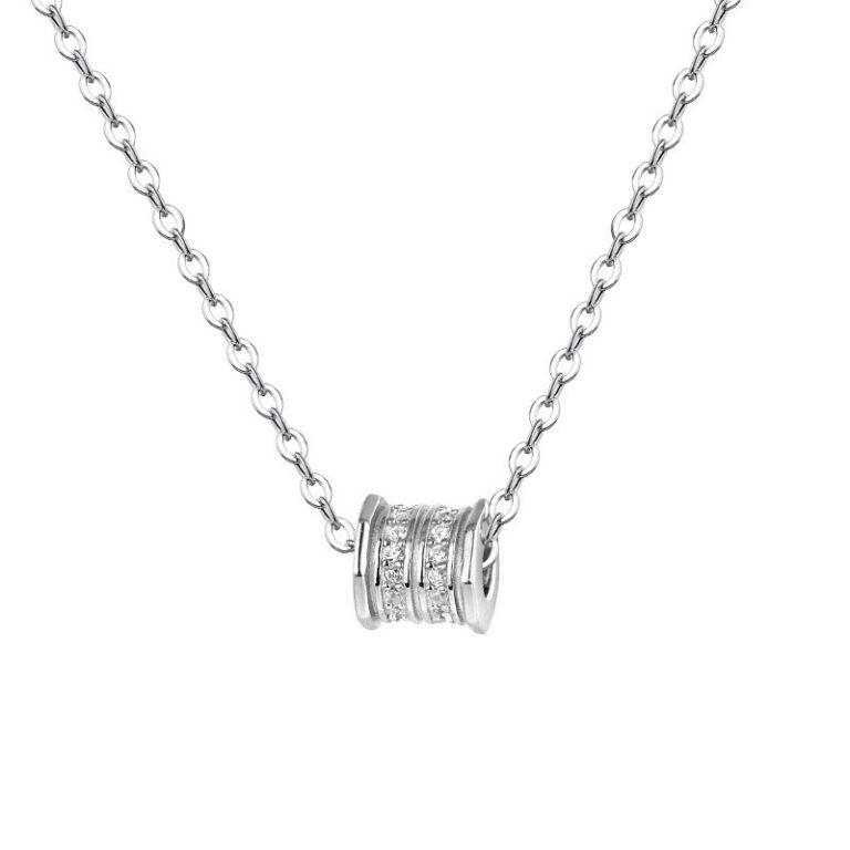 S999 Silver CZ Barrel Pendant Necklace for Women main product image 1