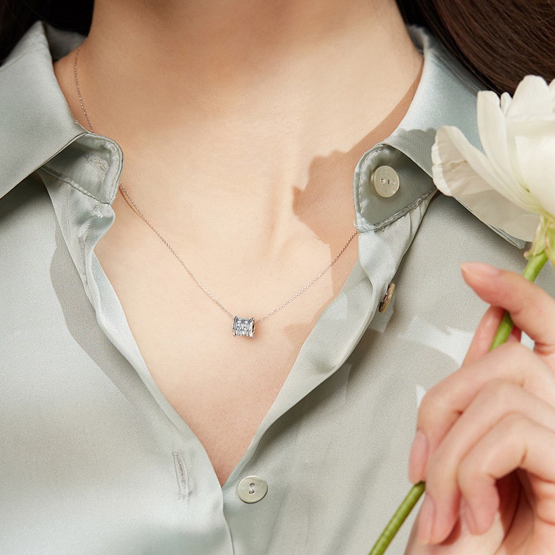 S999 Silver CZ Barrel Pendant Necklace for Women main product image 2