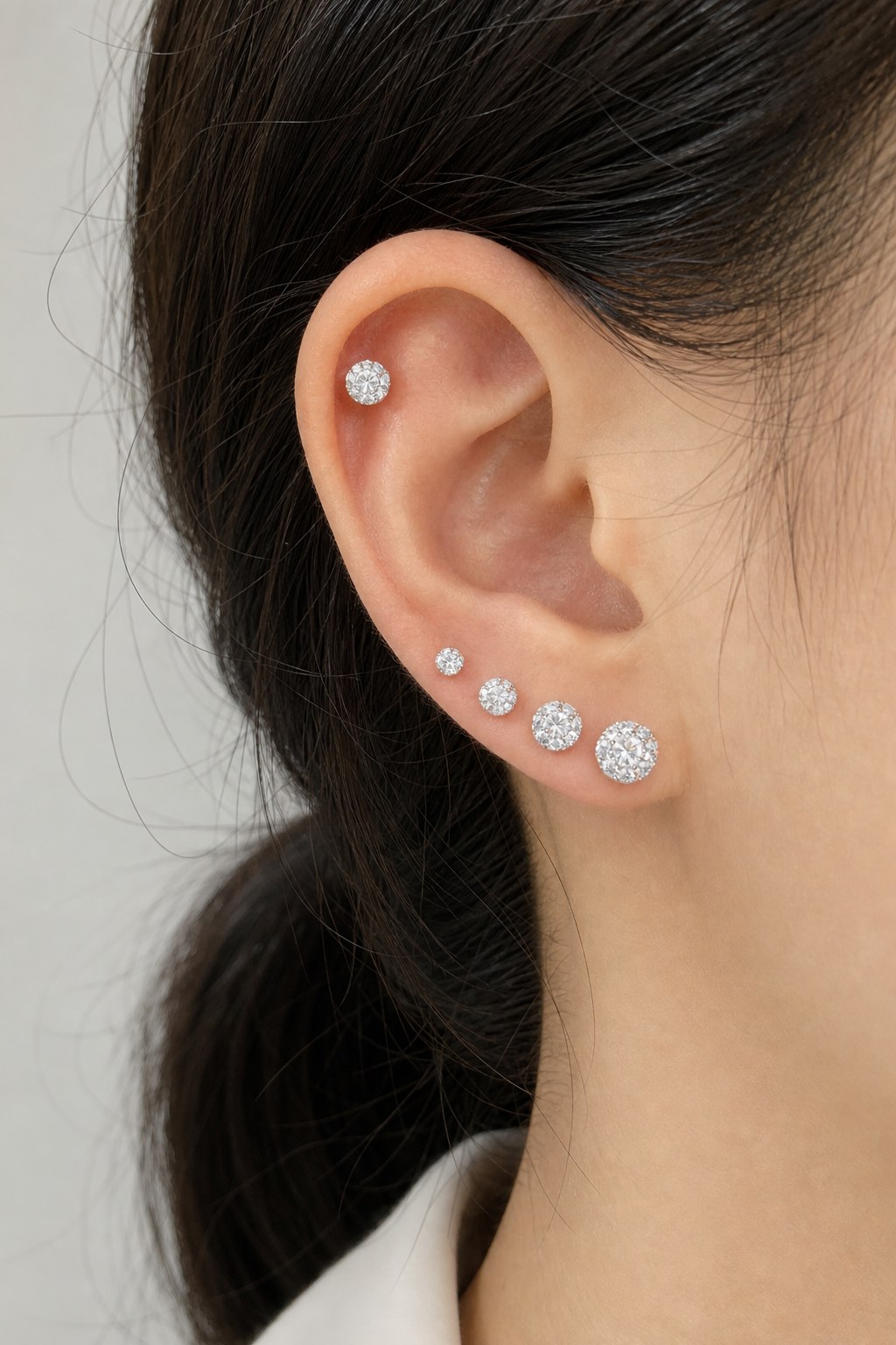 S999 Silver Round CZ Bead Screw Back Stud Earrings for Women detail image