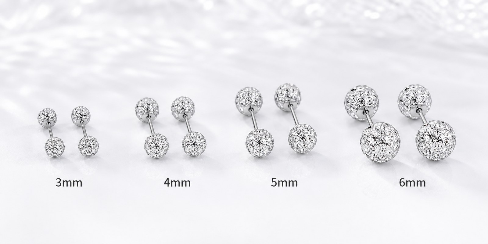 S999 Silver Round CZ Bead Screw Back Stud Earrings for Women detail image
