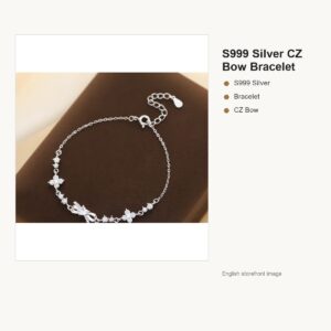 S999 Silver CZ Bow Bracelet for Women gallery image 1