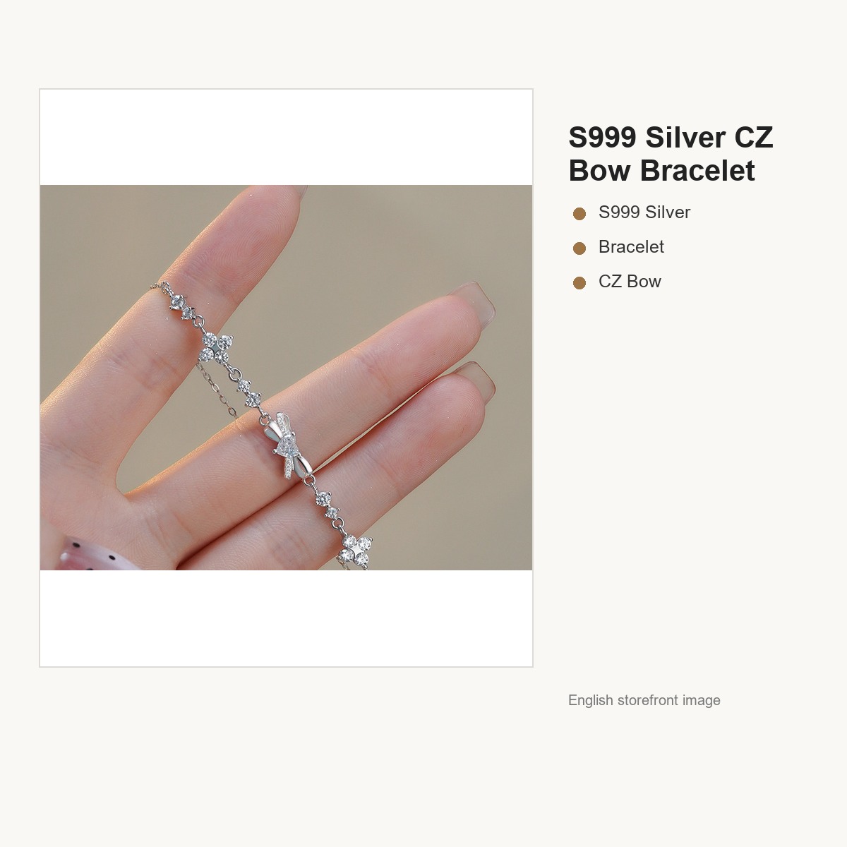 S999 Silver CZ Bow Bracelet for Women gallery image 2