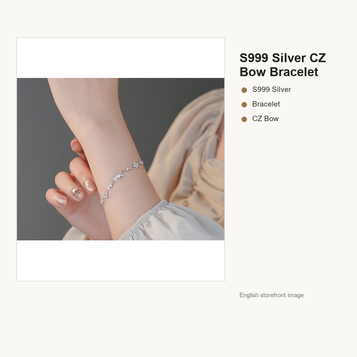 S999 Silver CZ Bow Bracelet for Women gallery image 3