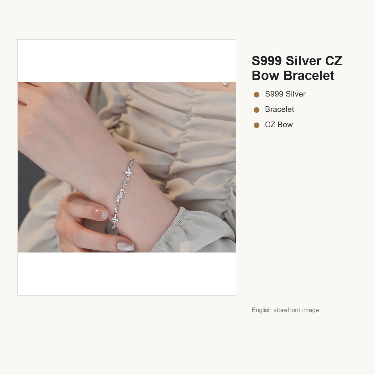 S999 Silver CZ Bow Bracelet for Women gallery image 4