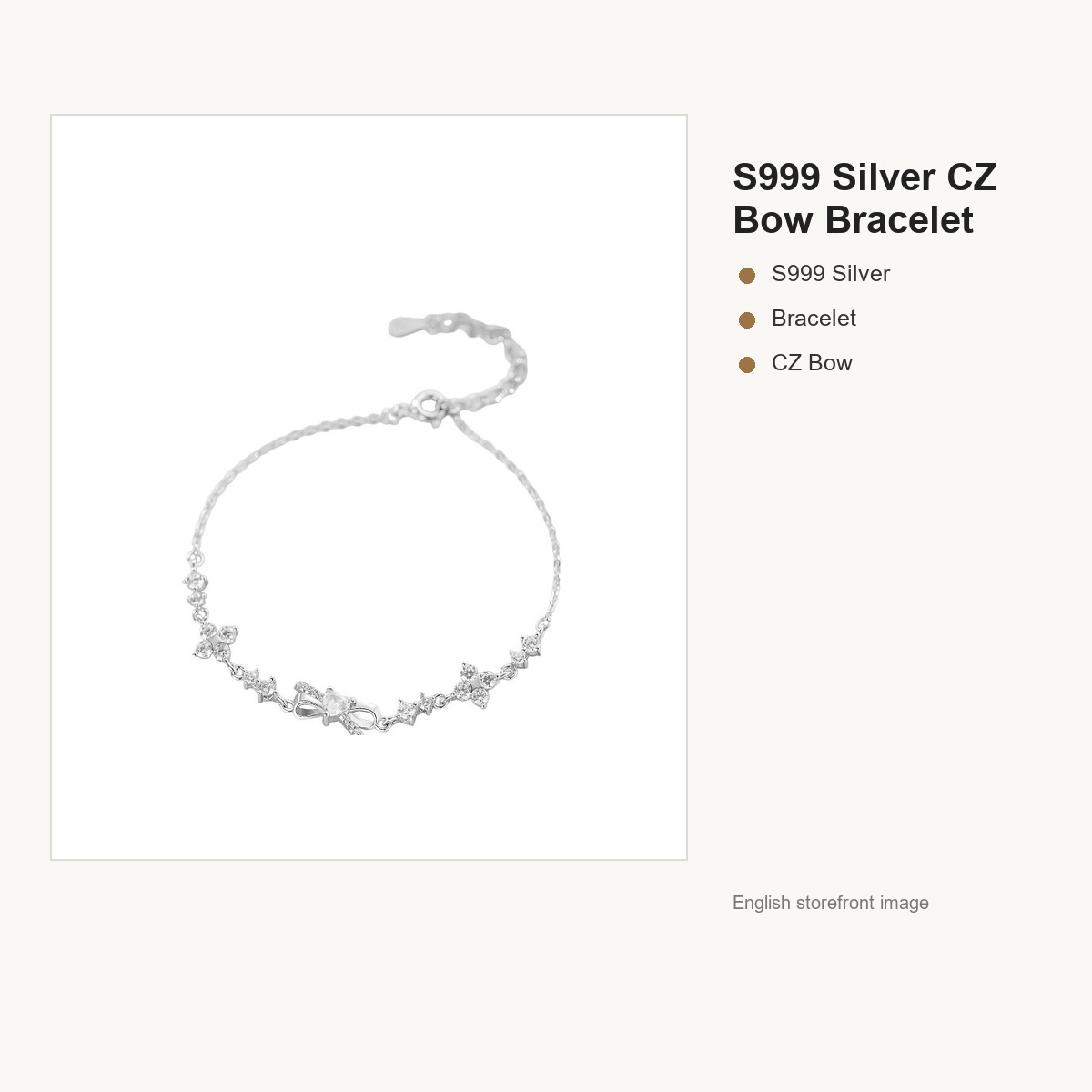 S999 Silver CZ Bow Bracelet for Women gallery image 5