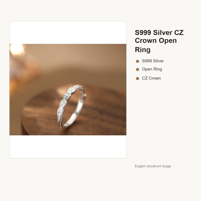 S999 Silver CZ Crown Open Ring for Women gallery image 1